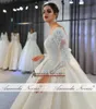 Licht Champagner V-ausschnitt Kristall Spitze Ball Brautkleider Muslimischen Langen Ärmeln Open Back Plus Size Brautkleid Echte Bilder BC