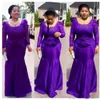 パープルウエディングドレスマーメイド長袖スクエアアフリカナイジェリアイブニングドレスプラスサイズのパーティードレスドール女性