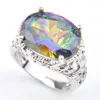 10 Pcs Luckyshine Oval Shiny Rainbow Natural Mystic Topaz Gems 925 Sterling Silver Plated Woman Men Party Rings Jewelry 16*12 mm