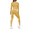 2Pcs Seamless Crop Yoga Set Gym Push Up Hip Leggings & Tops Women Activewear Workout Long Sleeve Running Fitness Sportswear Set