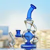 Dab Rigs blu da 7,9 pollici Tipo piegato Narghilè Gorgogliatore Bong in vetro spesso 5 mm Recycler Dab Rigs Ciotola per fumatori 14mm jiont