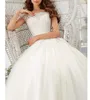 Simple Long Lace Modest Wedding Gowns A-Line Cap Sleeve Illusion Neckline Lace Appliques Tulle Elegant Court Train Bridal Dresses