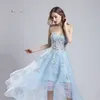 Baby Blue Lace ALine HiLo Prom Party Kleid 2019 Sexy Elegante Vestidos De Festa Abend Anlass Ärmelloses Formales Kleid LX5522049586