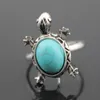 Lots entiers 50pcs fille femmes 039s rétro Antique plaqué argent mignon alliage Turquoise tortues ouverture anneaux Tribal Design ajuster 3189828