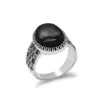 Turkiet smycken 925 Sterling Silver Big Natural Redblack Agate Stone Ring For Men Thai Silver Style Finger Ring Male Women3920260