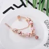 Diseñador de moda de lujo diamante cristal DIY cuentas europeas dulce corazón encanto brazalete pulsera para mujer niñas oro rosa