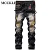 Mens personliga vingbroderi jeans 2019 Fashion Men Motocycle Denim Byxor Straight Washed Multi Zipper Male Street Pants220a