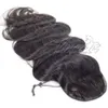 Clipe peruana Remy Virgem Ponytails cutícula Alinhados Natural Preto Na faixa elástica laços com cordão onda do corpo real Extensões de cabelo humano