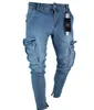 Heren jeans Slim Fit Hi-Street Distressed Denim Joggers Stretch Trend Kniebatte Zipper Voeten Broek