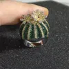 Fashion - model zamienia pierścień otwierający, wkładki zielony cyrkonowy kwiat kaktusowy pierścień otwierający, obraca pierścień dziewczyny kwiat