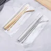 7 colors Portable Reusable Stainless Steel 4pcs Set Straight Bent Straw Cleaning Brushs Drinking Tools Wedding Gift