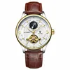 TEVISE Men Automatic Mechanical Watch Mens Leather Strap Sport Mens Wristwatches Tourbillon Moon phase Male Clock