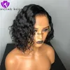 Naturalny Czarny Krótki Bob Symulacja Kędzierzawy Ludzki Włos Włosów Bezklejowy Syntetyczny Koronki Przednia Peruka Żaroodporne Włosy Włosów Dla Czarnych Kobiet