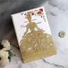 Glitter Laser Cut Crown Princess Invitationskort för födelsedag Quinceanera Rose Girl Wedding Invitations Fashion Hollow Out Greet8501384