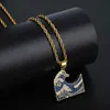 18K Gold Plated Solid Diamond Wave Pendant Necklace with Stainless Steel Rope Chain for Men Women