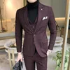 3 Pieces Suit Vest Mens Suits With Pants Wine Red Retro Plaid Slim Fit Formal Wedding Dress Tuxedo Suits Plus Size 5XL 20192499