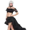 2-teiliges Tanz-Outfit für Damen, Lolita-Rosenblumen-Spitze-Mesh, kurze Ärmel, bauchfreies Top mit geschichtetem Boden-Hi-Lo-Rock, Pardy-Kleid
