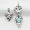 10st Silver Färg Rose Blomma Oyster Pearl Cage Lockets Hänge för Parfym Essential Oljediffusor Halsband Smycken Making