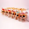 Crystal Rhinestone Sleutelhanger Skull Head Shape Gold Tone Plated Alloy Pendant Car Key Rings Lobster Clasp Mode Sleutelhanger Charme