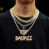 A-Z Anpassade namn Initial Bokstäver Hängsmycke Halsband med Rope Chain och Tennis Chain Silver Gold Färg Iced Smycken