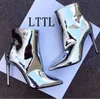 Hot Sale-New Arrival High Heels Autumn Fashion Dress Women Ankle Boots Street Style Silver Metallic Patent Leather half Boots