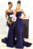 Royal Blue Spaghetti Straps Bridesmaid Dresses 2022 Mermaid Backless Sexy Lace Evening Gown Elegant Lång Maid of Honor Gowns