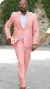 High Quality Two Buttons Pink Groom Tuxedos Peak Lapel Men Suits 2 pieces Wedding/Prom/Dinner Blazer (Jacket+Pants+Tie) W698