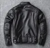 Yr! Gratis frakt.Sales.brand Motorstil Läderjacka Men.Winter Warm Black Genuine Cow Hide Coat.Classic Biker Skull Jacket