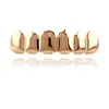 Unisex Hip Hop Zähne Grillz Metall vergoldet 6 oben und 6 unten Gold falsche Zähne Set Vampir Grillz Halloween Kostüm Hip Hop Schmuck