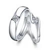 Ajuste o casal de prata ajust￡vel Diamond Heartbeat Love Rings Forever Aning