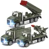 LD Modello di camion militare in lega pressofusa, veicolo missilistico, macchina a razzo, con suoni, tirare indietro, ornamento, regalo di compleanno per bambini di Natale, 6618