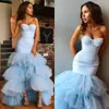 Prom Blue Light Sky Robes Sexy Sweetheart Tiered Tierred Tulle Robes de soirée High Low Bodice 2019 Tail Party Robe Femmes Forme