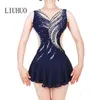 LIUHUO robe de patinage artistique compétition personnalisée jupe de patinage sur glace pour fille femmes enfants Performance bleu glace