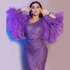 New surpreendente Dubai árabe roxo Bainha Prom vestido longo de um ombro Frente Dividir Vestido tornozelo comprimento Cocktail Party Gown