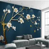 Foto Väggmålningar Bakgrund Modern Minimalistisk Elegant tredimensionell Golden Magnolia Flower Wallpapers TV Bakgrund Väggmålning