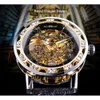 Winner Black Golden Retro Luminous Hands Fashion Diamond Display Mens Mechanical Skeleton Wrist Watches Top Brand Luxury Clock Wat239o