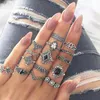 Mode Charms 11 stks / Set Band Joint Ring Sets Lotus Sunflower Vintage Tin Legering Persoonlijkheid Designer Dames Liefde Ring Sieraden Accessoires