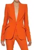 Skräddarsydda Orange Womens Pant Suits Ladies Business Office Slant Fickor Tuxedos Formell Work Wear Suits Jacket Byxor