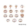 S321 Fashion Jewelry Knuckle Ring Set Gold Cross Heart Fatima's Palm Stacking Rings Midi Rings Sets 15pcs/set