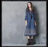 2021 printemps robes décontractées grande taille Denim longue robe Vintage National vent brodé lanterne manches jupe