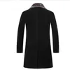 Manteau Long en laine avec col en fourrure pour homme, coupe cintrée, épais et décontracté, coupe-vent chaud, Trench-Coat, collection hiver 2022
