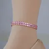 New 5mm Rose Gold Cluster Round Pink CZ Ziron Tennis Bracelets&Anklet Hip Hop Bling Iced Out CZ Necklace& Ring Women Jewelry Set Gifts