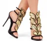 Vendita calda estate di marca Nuovo di donne modo poco costoso Oro Argento Red Leaf High Heel Peep Toe Abito sandali calza le pompe delle donne