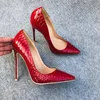 Neueste Retro Womens Lady Red Python Schlange Ledergesetzte Zehen Stiletto Heels Schuhe 12 cm 10 cm Pumps3780000