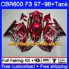 Body + tank voor HONDA CBR 600 FS F3 CBR600RR CBR 600F3 97 98 290HM.7 CBR600F3 97 98 CBR600FS CBR600F3 BLAUWE VLAMEN VOORRAAD 1997 1998 Valerijen