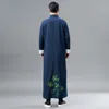 Chiński garnitur dla mężczyzn Cheongsam styl suknia męska tradycyjna długa Vestido bawełniana bielizna etniczna odzież haftowana bambusa wzór szata