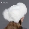 Gours Fur Hat for Women Natural Raccoon Fox Fur Russian Ushanka Hats Winter Thick Warm Ears Fashion Bomber Cap Black New Arrival LY191228