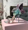 Hot Sale-Women Summer Dress Butterfly Wings Sandals Ankelband Högklackat Patchwork Open Toe Stilettos Glitter Sandals Kvinnor