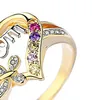 Hot Selling Elegant Gold Filled Mom Ring with Side Stones Colorful Crystal Love Heart Love Mom Ring Mother's Day Gifts