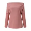 Moda Simple botones blusa Casual invierno señoras Sexy fuera del hombro inferior Tops mujer camisa de manga larga Blusas pulóver